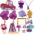 The full sprite sheet of park objects, featuring the unused fire hydrant and tire.