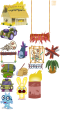 The full sprite sheet of flash back objects, featuring the unused army backpack and sacks with shovel.